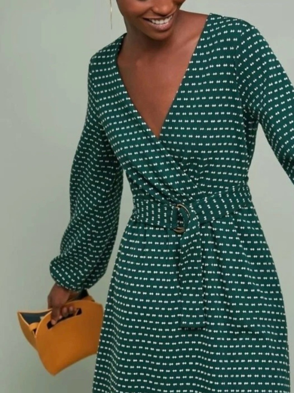 Maeve Anthropologie Malta Wrap Mini Dress Green XS Petite Belted